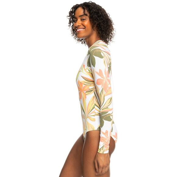 Roxy Long Sleeve UV Tropical Floral Print Bodysuit One Piece Swim Surf Rashguard - Picture 2 of 12